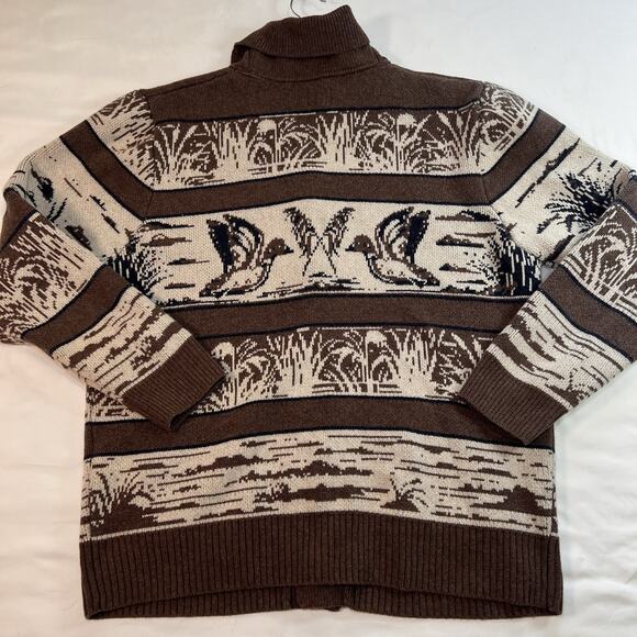Flint and Tinder Duck Paradise Cardigan Size XXL Brown Jacquard Wool-Blend Shawl - Picture 11 of 14
